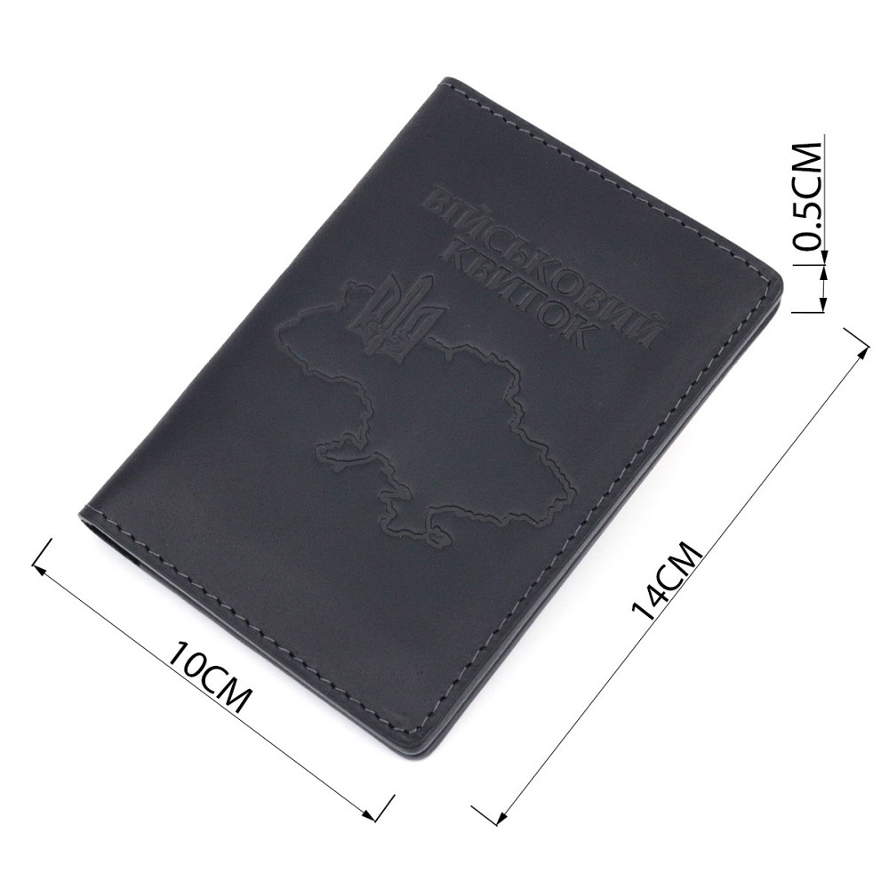 Стильна обкладинка на військовий квиток у вінтажній шкірі Карта GRANDE PELLE 16780 Чорна Київ - фото 3