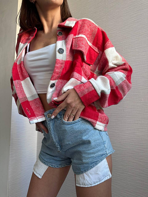 Жіноча тепла оверсайз сорочка у клітинку на гудзиках кашемір Одеса - фото 10