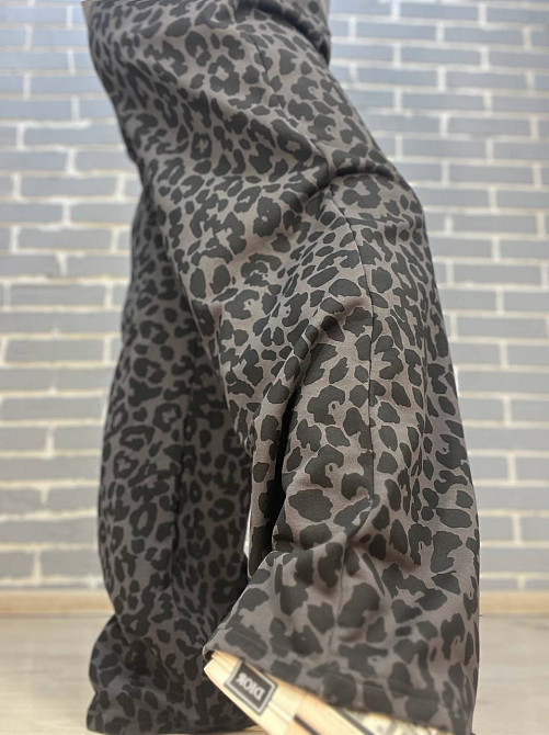 Брюки жіночі A-N 2630 палаццо леопардовий принт резинка на талії шнурок широкі сірі, сірий, M Київ - фото 6