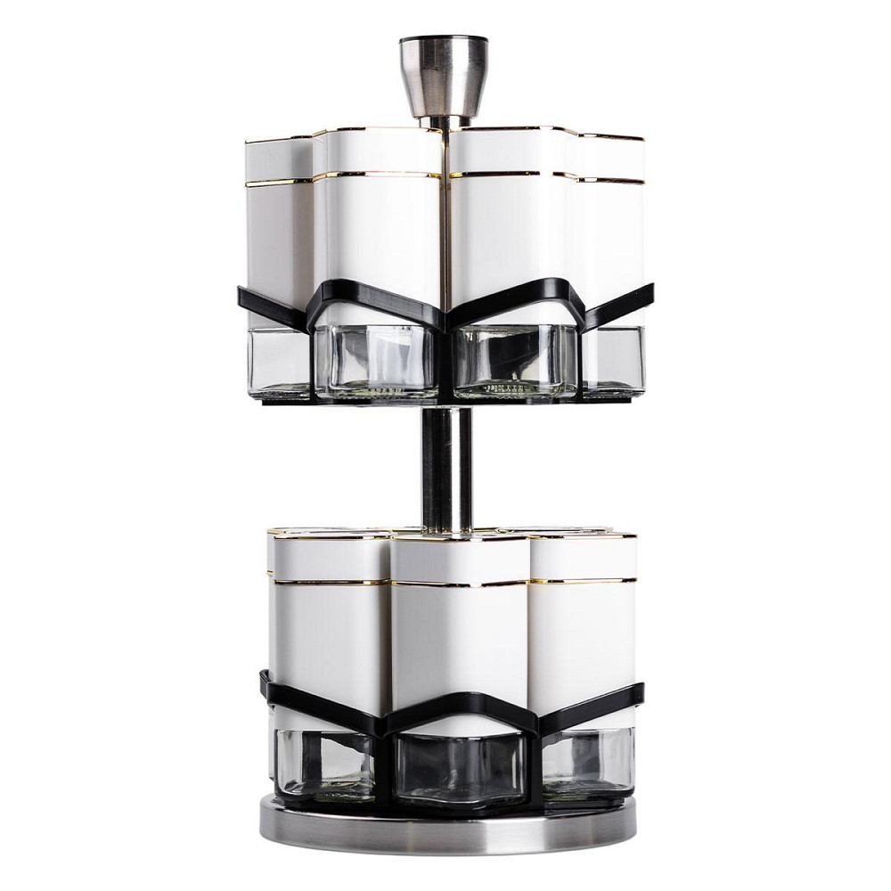 Набір для спецій на підставці 12 шт. 120 мл карусель для спецій Білий HP-1315 Київ - фото 3