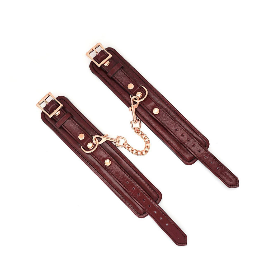 Шкіряні наручники Liebe Seele Wine Red Wrist Cuffs, знімний ланцюжок-кріплення Sex Aura Київ - фото 3