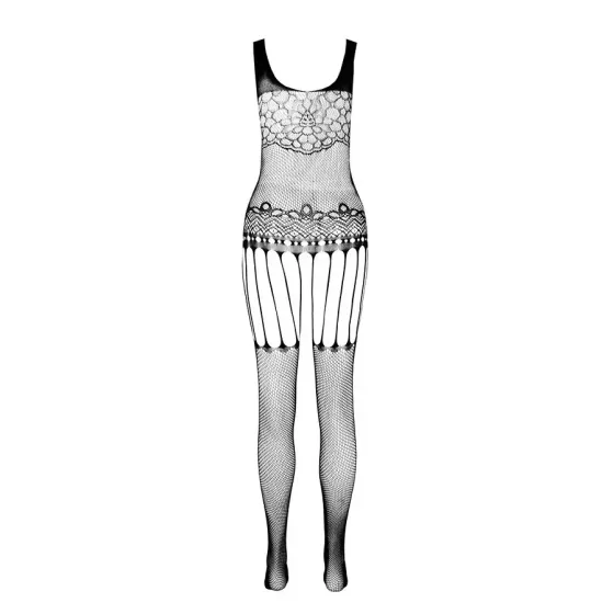 Бодістокінг Passion ECO BS001 One Size black, з доступом, імітація підв’язок, флористичний декор Львів