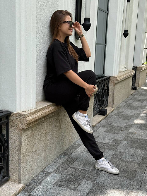 Женский костюм двунитка футболка и штаны прогулочный Черный XL-XXL Харьков - изображение 13