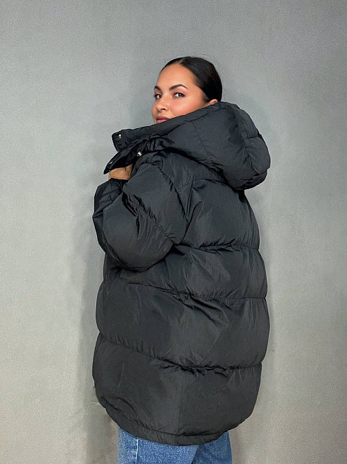 Куртка жіноча Lady Yep 10008 довга оверсайз пуффер з капюшоном чорна, чорний, 44 Київ - фото 12