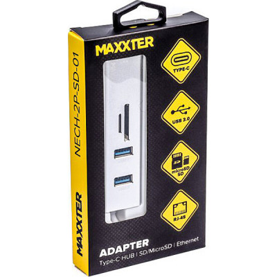 Концентратор Maxxter USB to Gigabit Ethernet, 2 Ports USB 3.0 + microSD/TF card r (NECH-2P-SD-01) Вінниця - фото 3