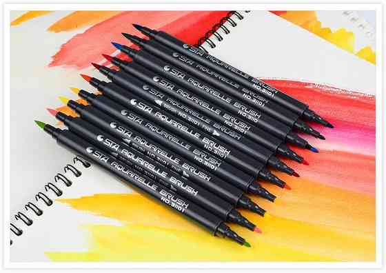 Набір двосторонніх акварельних маркери на водній основі STA 24 кольору, маркери для скетчинга і малювання Кам'янець-Подільський