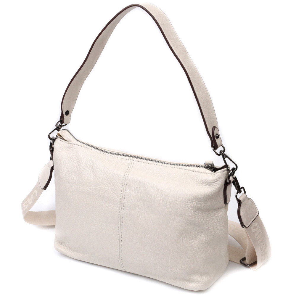 Прямокутна сумка жіноча з двома знімними ременями з натуральної шкіри Vintage 22377 Біла Київ - фото 2