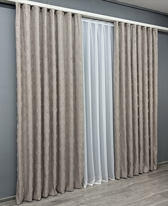 Комплект штор VR-Textil Льон Букле № 1884ш Тауп 150х290 см 2 шт (33-0912) Київ - фото 4