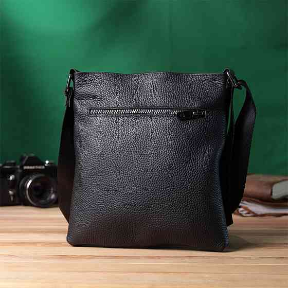 Тонкая сумка для мужчин через плечо из натуральной кожи Shvigel 22850 Черная Киев