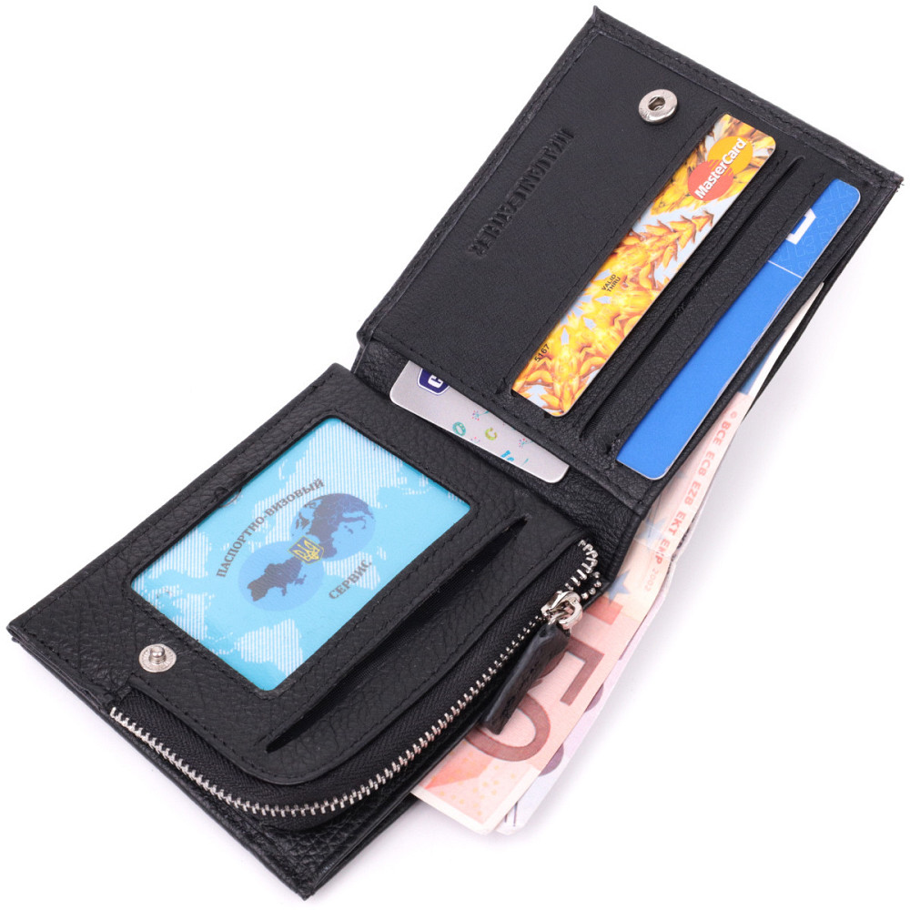 Гаманець середнього розміру з оригінальною монетницею ST Leather 22458 Чорний Київ - фото 5