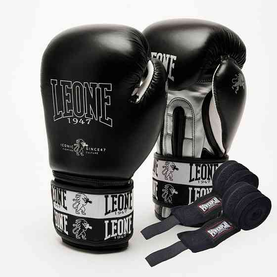 Боксерські рукавиці Leone GN208 ICONIC Black 12 унцій (бинти 4 м. в комплекті) Кам'янське