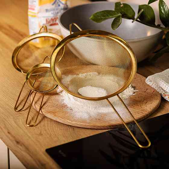 Набор ситечек 3 штуки для чая круп и муки 8,14 и 20 см  из нержавеющей стали Золотистый HP-19-21 Киев