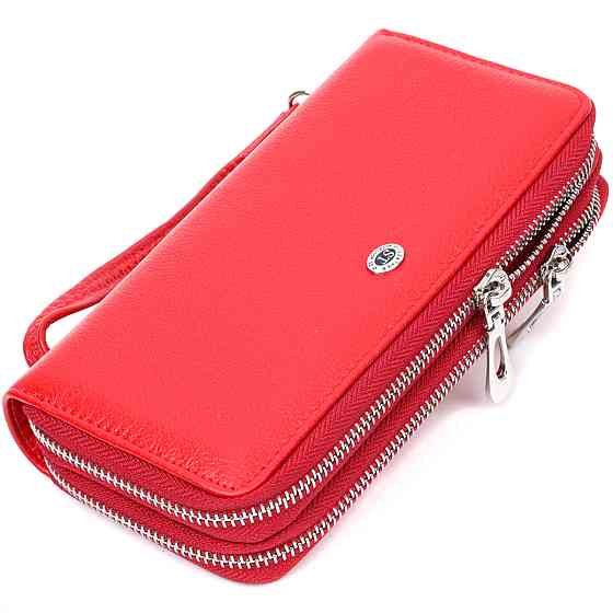 Яркий женский кошелек-клатч с двумя отделениями на молниях ST Leather 19430 Красный Киев