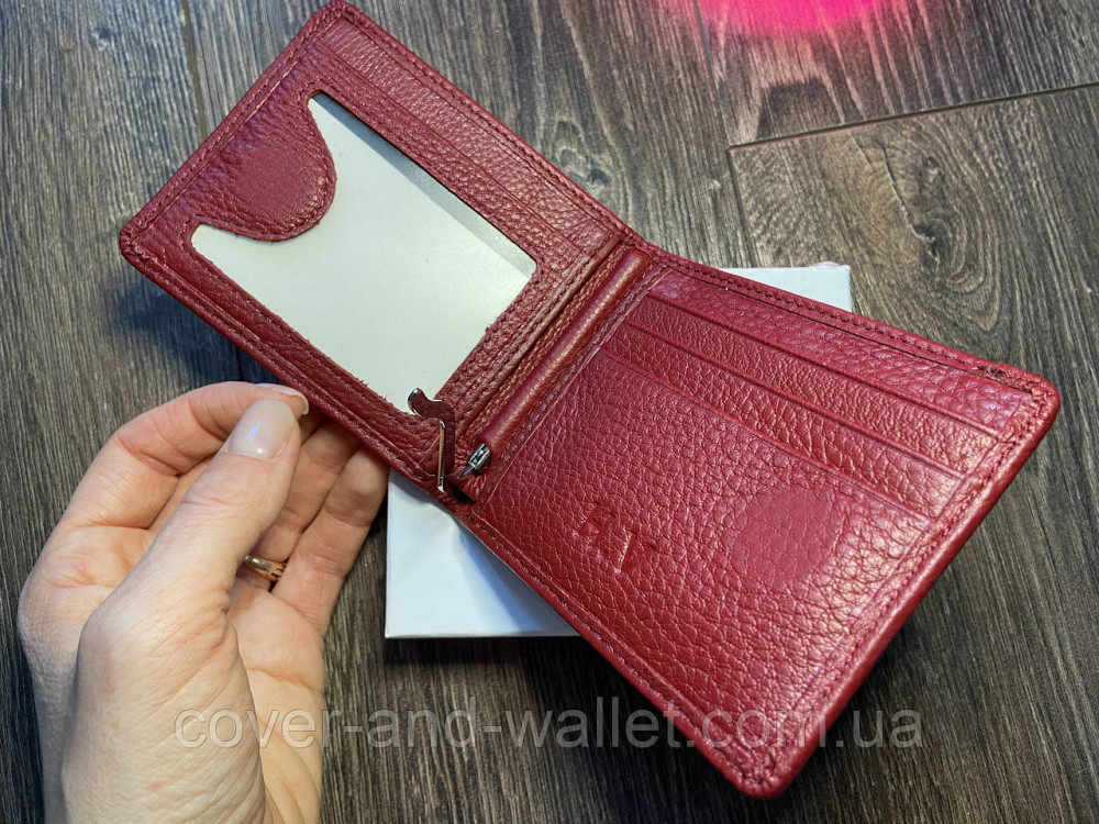 Женкий компактный кошелек бордового цвета на магнитах с зажимом для купюр Helen Verde Киев - изображение 3