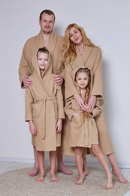 Халат детский вафельный Ideal Textile с капюшоном бежевый (56860680) Черновцы - изображение 4