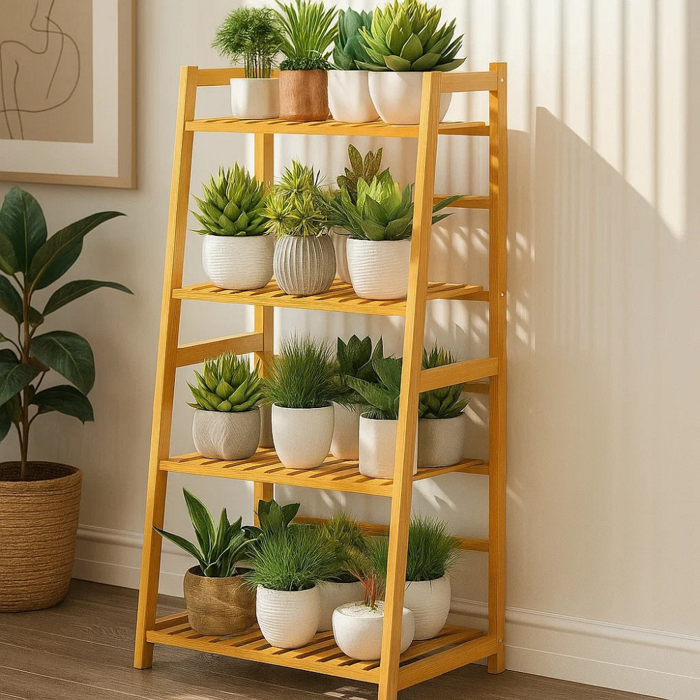 Полиця етажерка для квітів і рослин на 4 яруси, підлоговий універсальний стелаж для будинку дерево Кам'янець-Подільський - фото 1