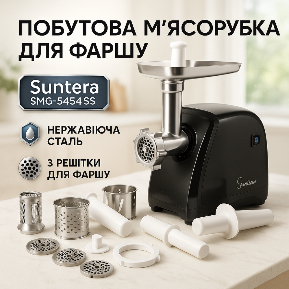 Мясорубка для кухни для фарша Suntera SMG-5454SS 2200 Вт, Мясорубка 3 в 1 крупная EU-40 Львов - изображение 11
