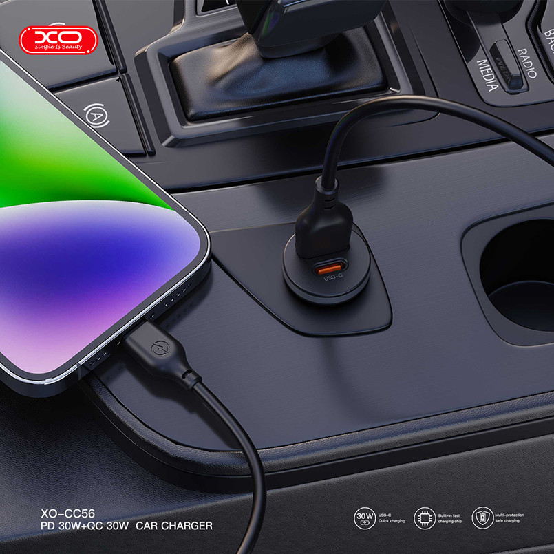 Автомобільний зарядний пристрій XO CC56 Plastic mini 30W+ Lightning кабель чорний Львів - фото 4