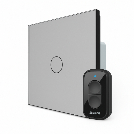 Радіокерований (дистанційний) сенсорний вимикач LIVOLO сірий скло, з пультом ДУ, 5А 230В, без нейтралі (VL-C7FC1Z2-2IP/VL-XR006) Коломия