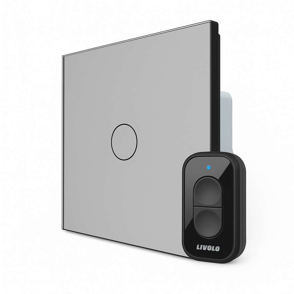 Радіокерований (дистанційний) сенсорний вимикач LIVOLO сірий скло, з пультом ДУ, 5А 230В, без нейтралі (VL-C7FC1Z2-2IP/VL-XR006) Коломыя - изображение 2