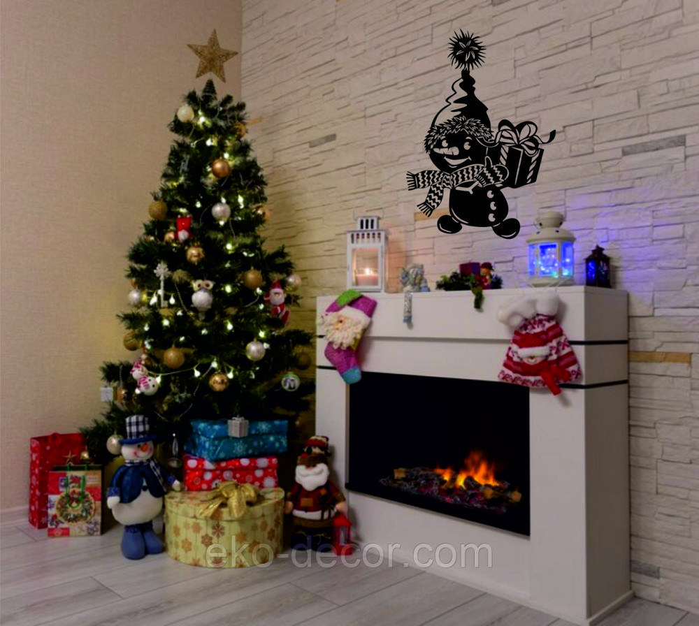 Декоративное настенное Панно «Снеговик», Декор на стену 70*49 см, Черный Киев - изображение 5