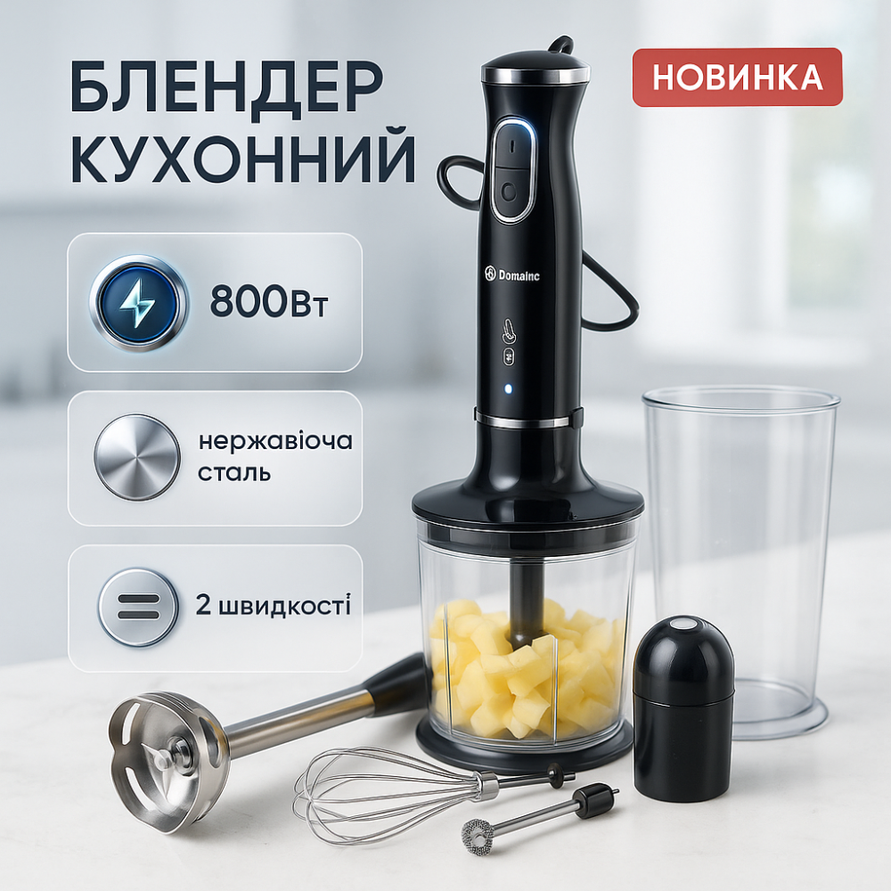 Стаціонарний блендер для кухні зі скляною чашею Domotec, Занурювальний кухонний блендер з ємністю EH-50 Львів - фото 16