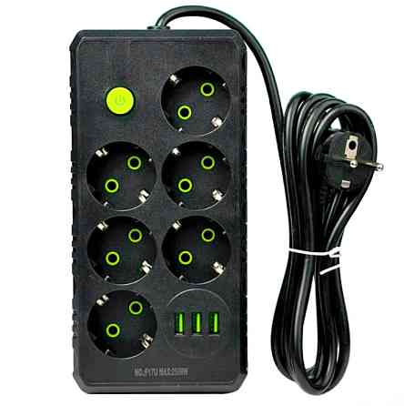 Подовжувач мережевий UA Power F17U 3USB на 6 розеток, 2 м, чорний Винница