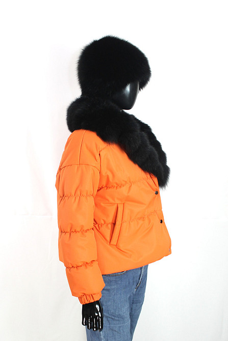 Демисезонная женская куртка з меховым воротним Оранжевый 44 Харьков - изображение 2