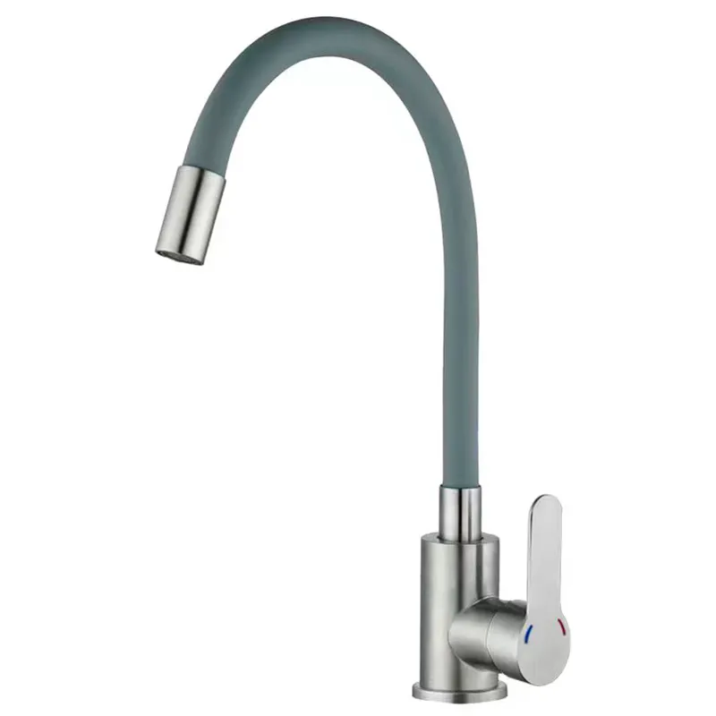 Кухонный смеситель Zerix DAX-011 с серым силиконовым изливом, нержавеющая сталь Refl.Gray (ZX4819) Харьков - изображение 1