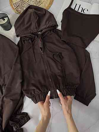 Женский повседневный костюм тройка: кофта топ и штаны двунить. Шоколад, 46/48 Одесса