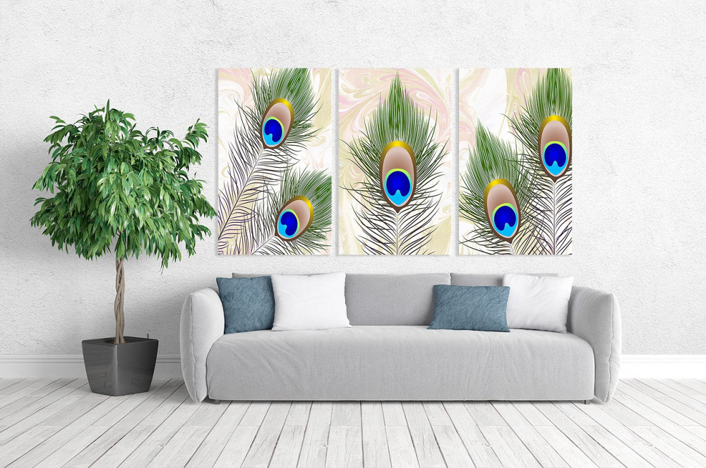 Модульная картина в гостиную / спальню   Пір`я павліна    ART-172_3A 70х130 см Киев - изображение 2