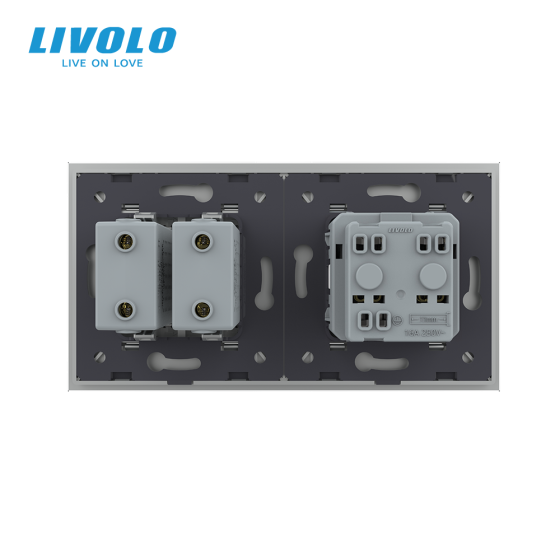 LIVOLO Розетка з заземленням з 2 USB розетками Livolo сірий скло (VL-C7C1EU2USB-15) Коломия