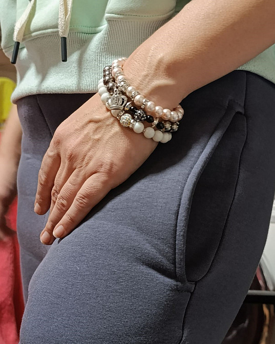 Браслет 3в1 рожевий із білим біло-рожевий.пудровий із камінчиками графіт Одеса - фото 2