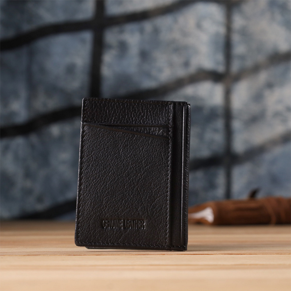 Чоловічий гаманець для карток із натуральної шкіри Чорний (ST Leather) Київ - фото 3