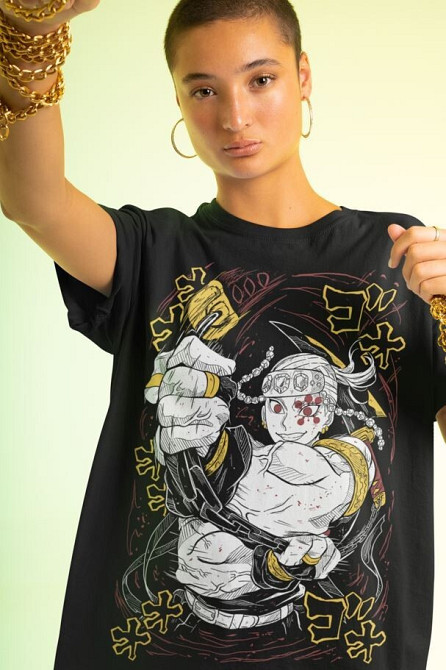 Футболка чоловіча з аніме принтом Вбивця демонів оверсайз (S/M/L) Чорний AnimeJ1215 Дніпро - фото 3