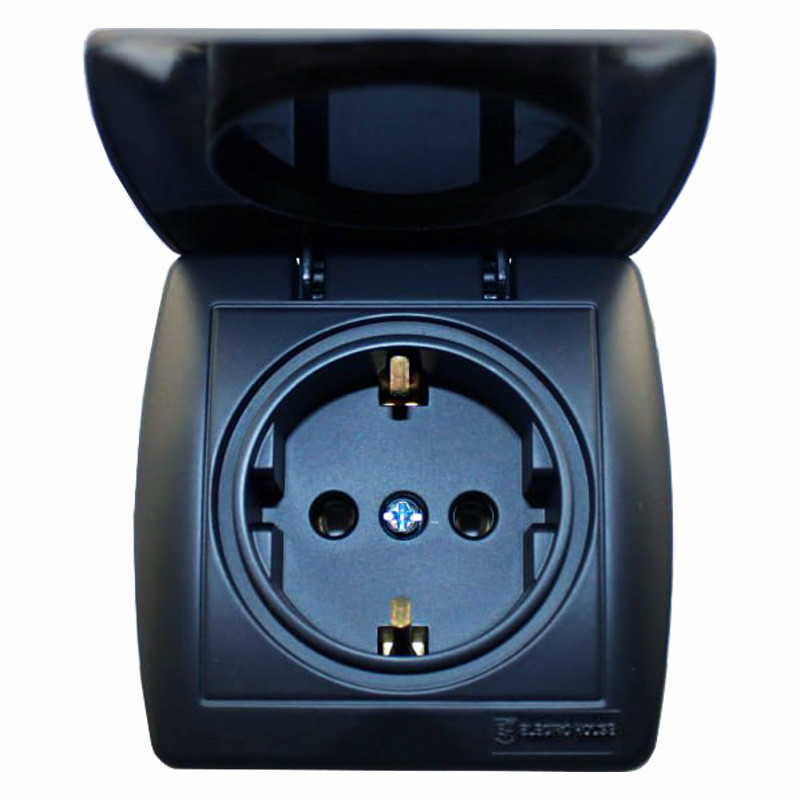 Розетка с заземлением с крышкой 16А, Acura графит Днепр - изображение 1