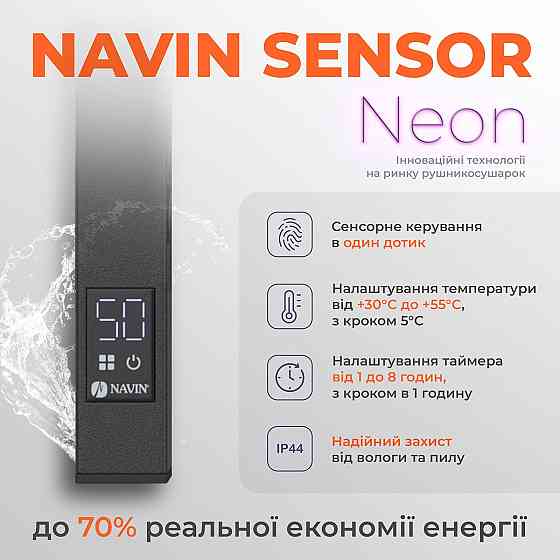 Електрична сушарка для рушників NAVIN Авангард 480×800 Sensor права, антрацит Київ