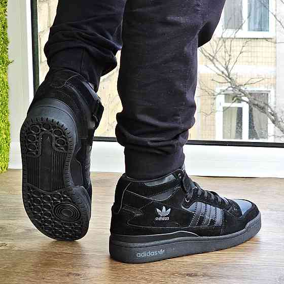 Високі Зимові Кросівки Adidas Forum з МЕХОМ Чорні Чоловічі Черні Черні Черні Черні Черевики Адідас (розміри: 43,44,45) Дніпро