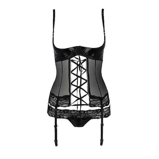 Корсет з відкритими грудьми Passion Exclusive NORTH CORSET S/M, black, пажі, трусики, шнурівка Sex Aura Київ