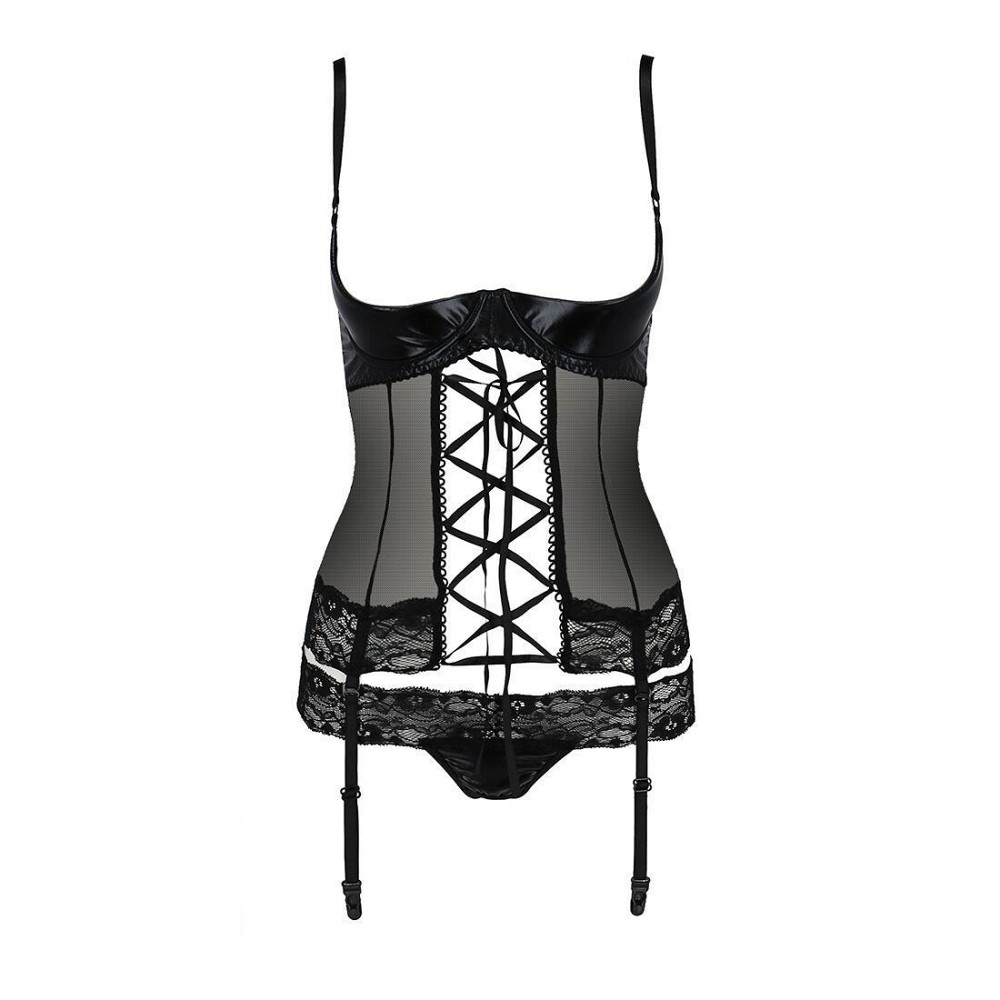 Корсет з відкритими грудьми Passion Exclusive NORTH CORSET S/M, black, пажі, трусики, шнурівка Sex Aura Київ - фото 5