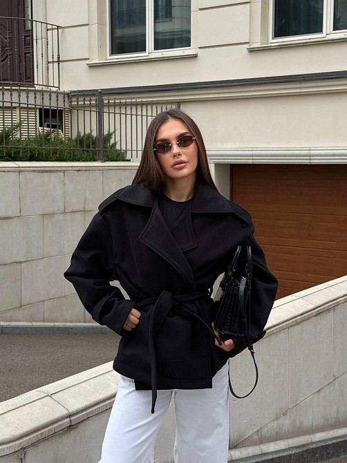 Пальто-тренч жіноче кашемірове з поясом на підкладці Чорний, 42/46 Харків - фото 2