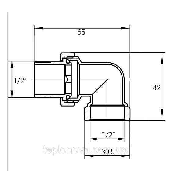 Згін американка кутова латунна 1/2| ВР х 1/2| НР штампована з гумовою прокладкою Б0838А VA Чернівці