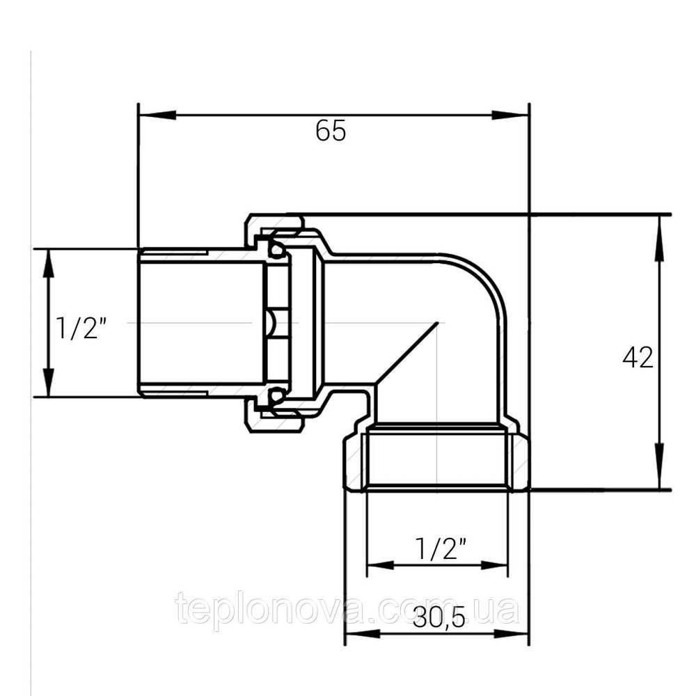 Згін американка кутова латунна 1/2| ВР х 1/2| НР штампована з гумовою прокладкою Б0838А VA Чернівці - фото 2