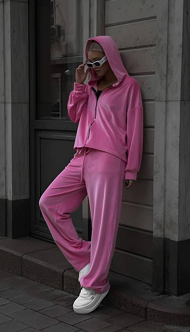 Женский прогулочный костюм двойка: кофта и штаны из плюшевого велюра Розовый, 42/46 Одесса - изображение 4