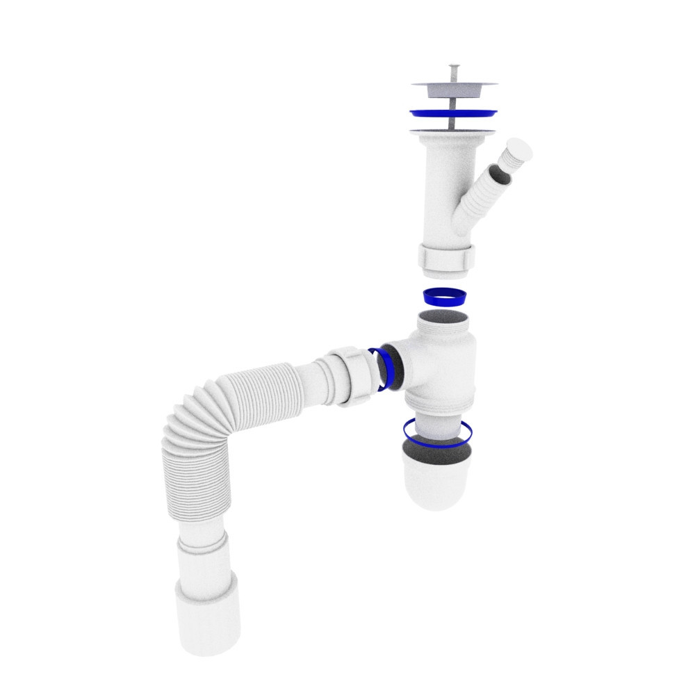 Сифон OPTIMUM 11/2| *40 для умивальника та мийки з відводом для прання машини та гофр.40*40/50 OPTI 13043 Київ - фото 3