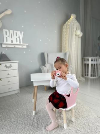Дитячий столик з ящиком для олівців + стільчик Корона (Білий з рожевим) Вінниця
