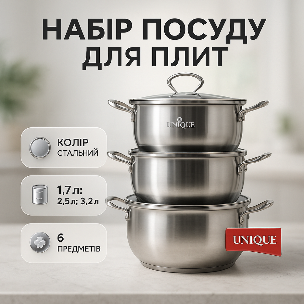 Качественный набор кастрюль UNIQUE UN-5074, Набор кастрюль хорошего качевства, Модные наборы посуды OU-18 Львов - изображение 11