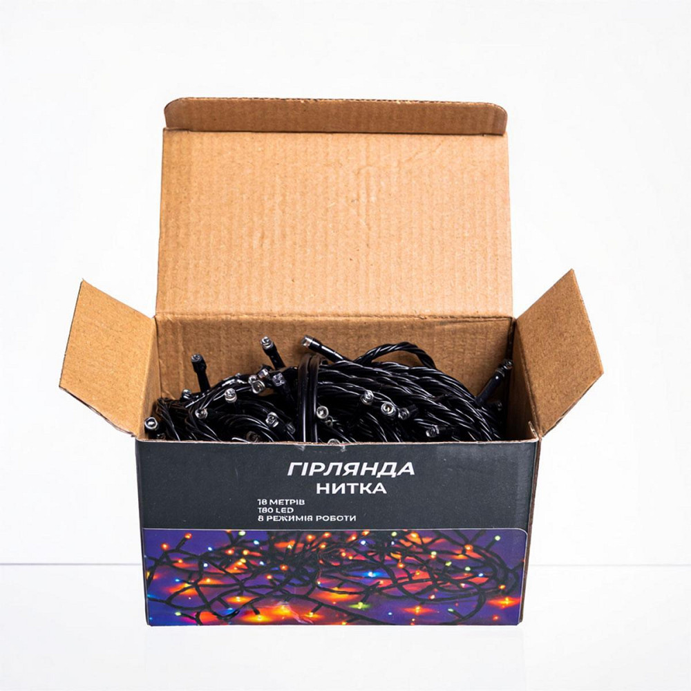Новорічна гірлянда кімнатна нитка 18 м 180 LED кімнатна гірлянда чорний провід Жовте світло W180LED18MBY Київ - фото 4