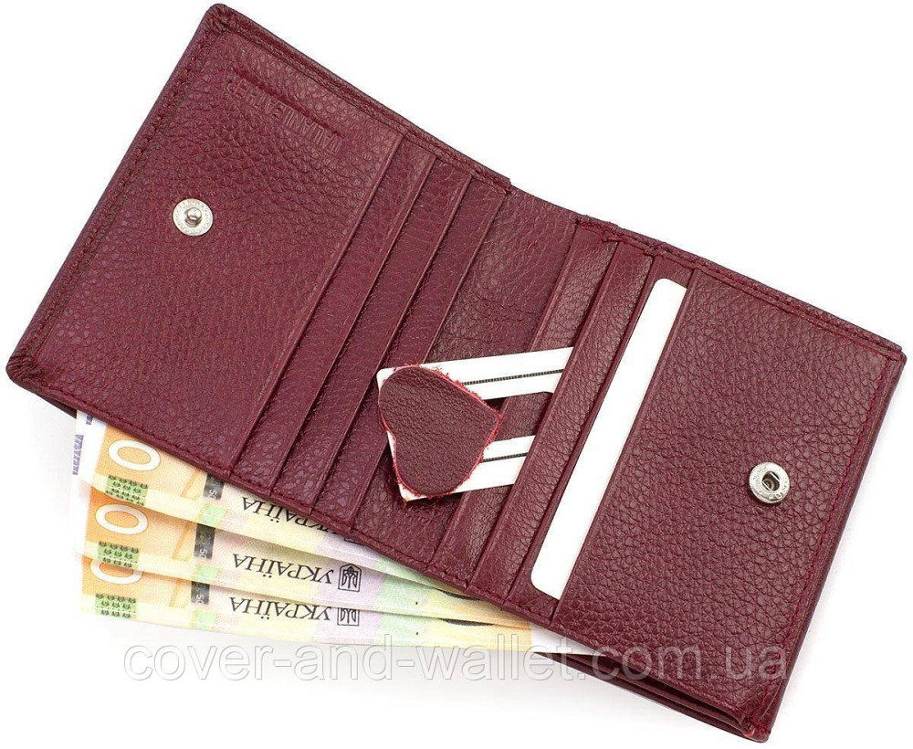 Маленький бордовий жіночий шкіряний гаманець з монетницею на кнопці ST Leather 219 Київ - фото 4