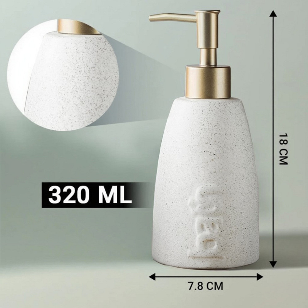 Дозатор керамический для мыла в ванную и душевую комнату 320 мл, диспенсер для жидкого мыла и моющего средства, белый Каменец-Подольский - изображение 2